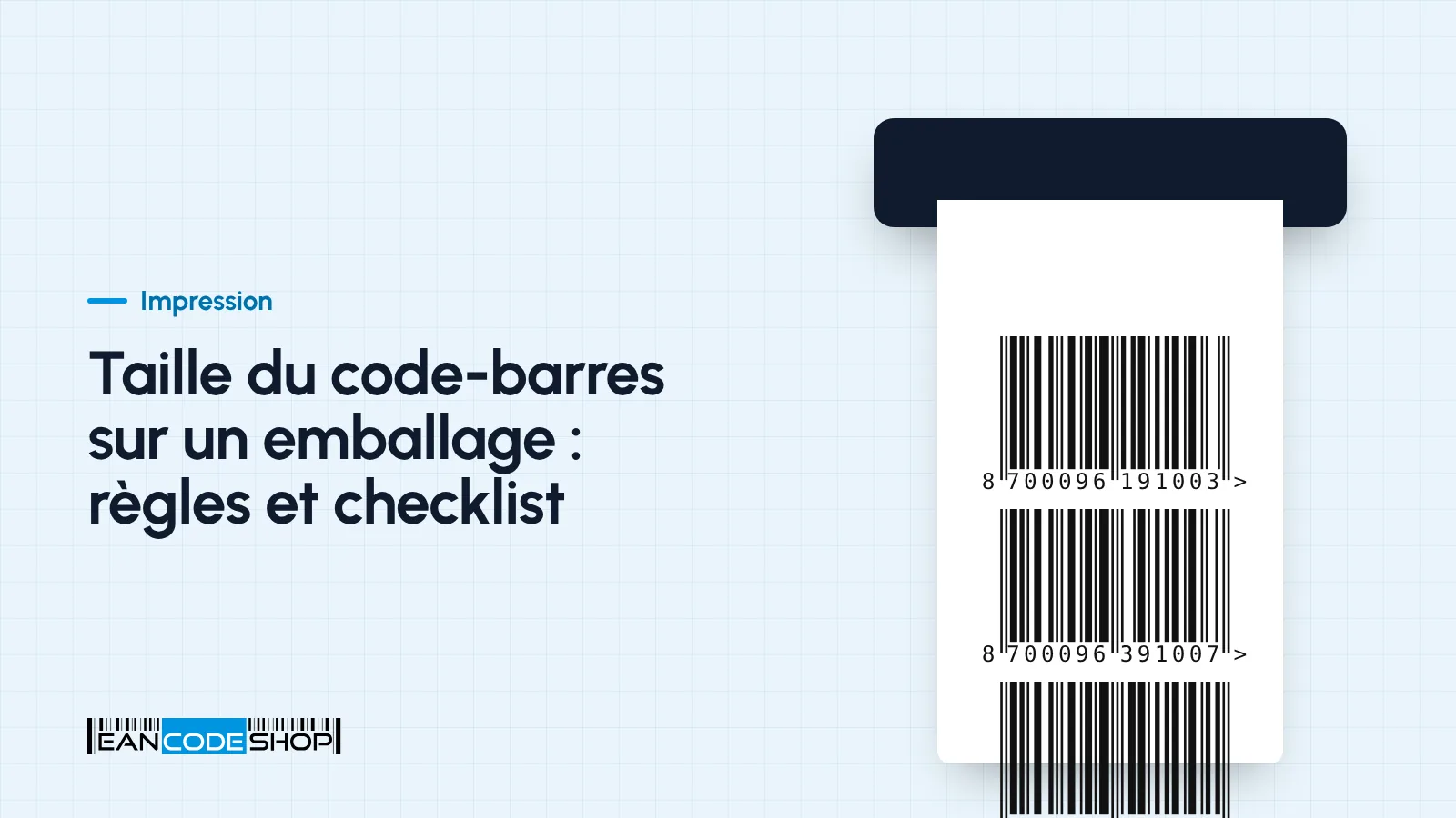 Épreuve d'emballage en carton avec un code-barres EAN-13 et une règle graduée